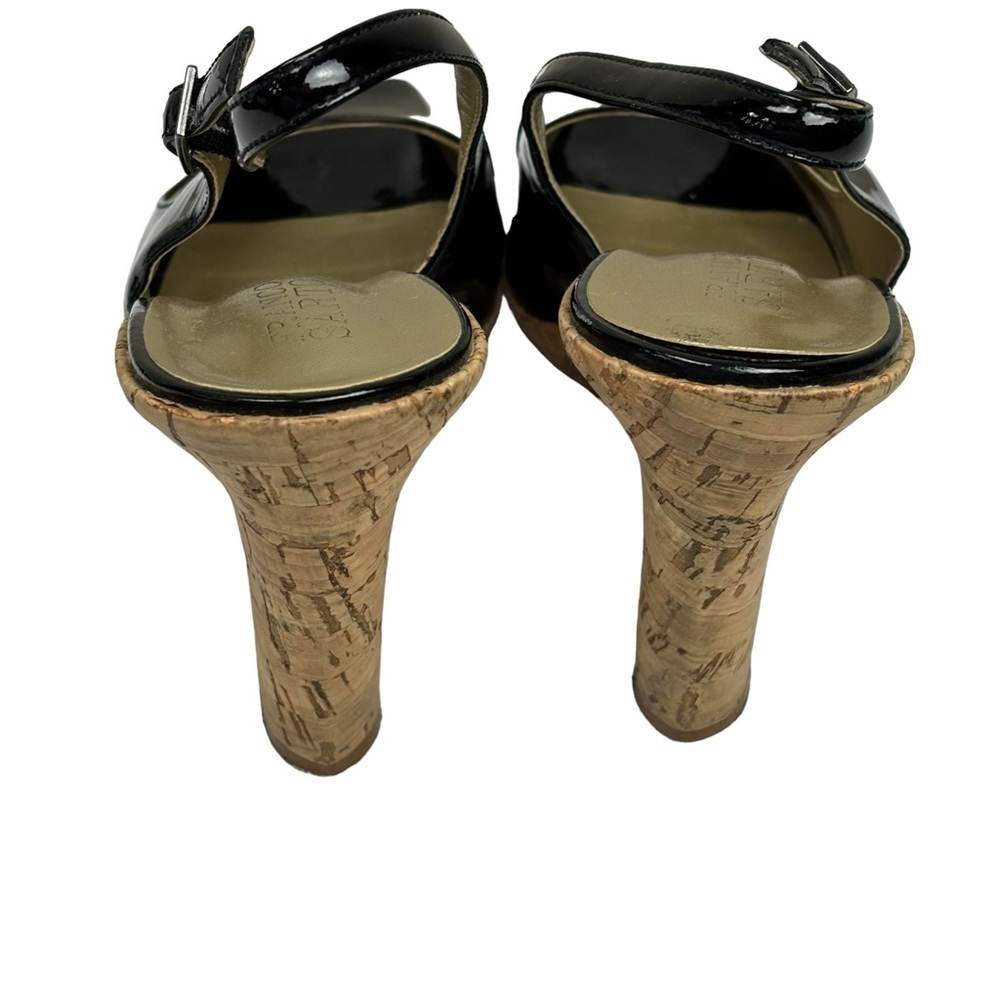 Franco Sarto Black Patent 4” Platform Cork Wedge Ankle Strap Open Toe Size 8 - Picture 5 of 10